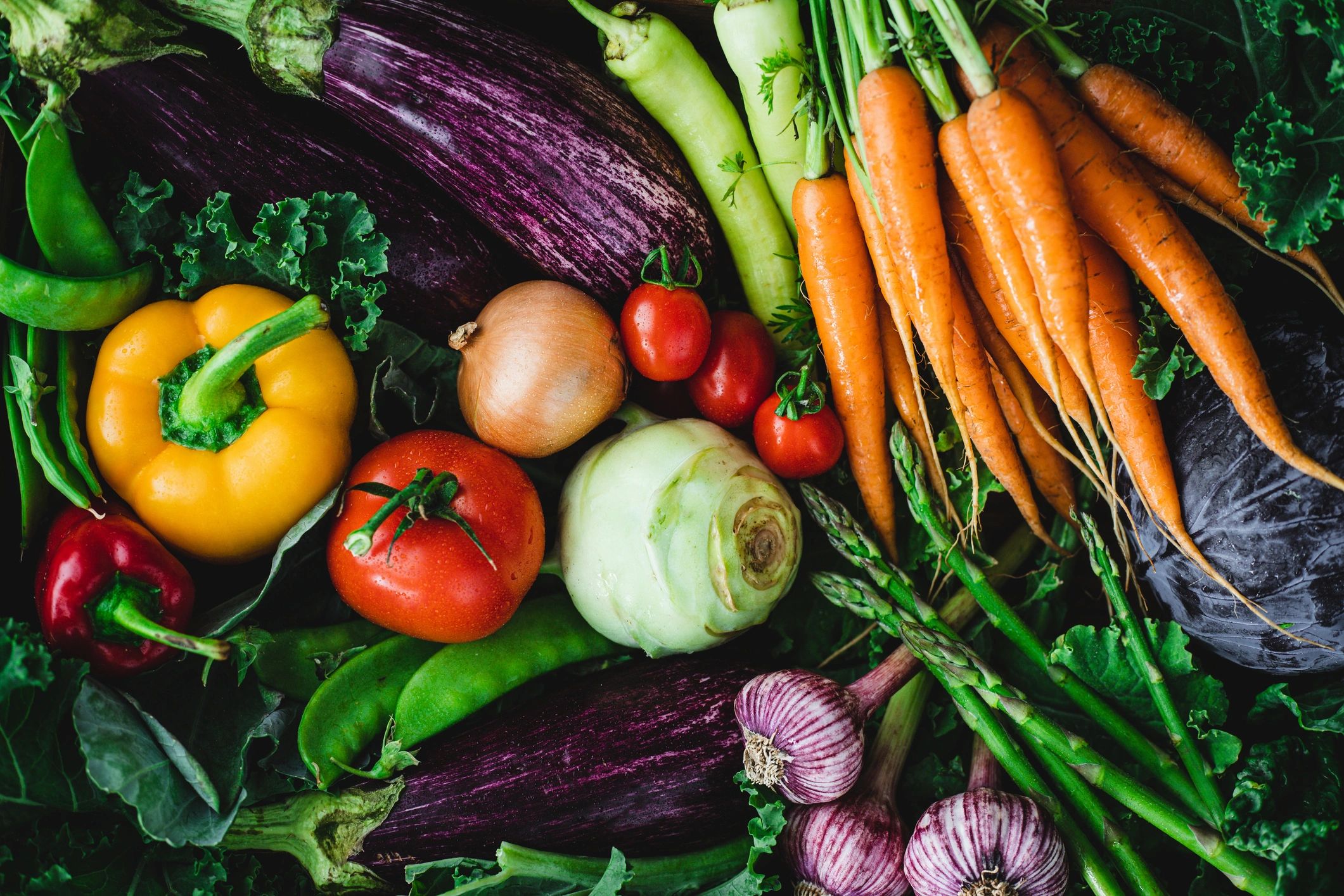 Overhead view of fresh organic vegetables